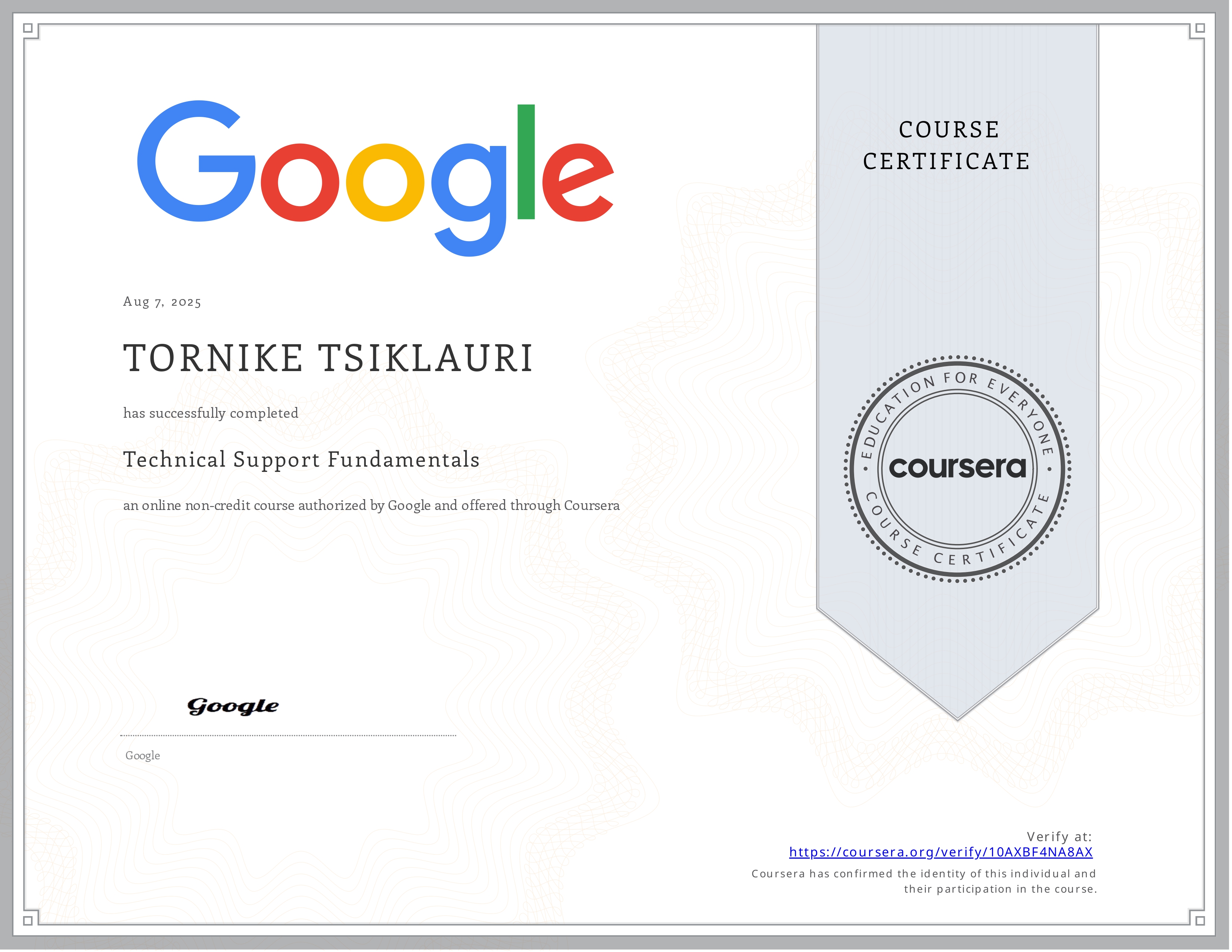 Technical Support Fundamentals Certificate